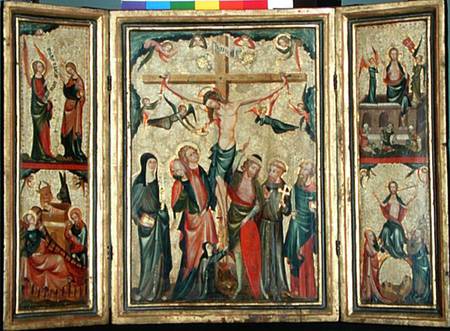Triptych depicting the Crucifixion of Christ von Master of Cologne