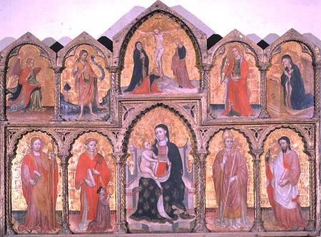 Polyptych showing Madonna and Child, Crucifixion and Saints von Master of Roncajette