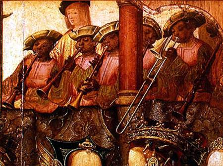 The Engagement of St. Ursula and Prince Etherius, detail of the black musicians von Master of Saint Auta