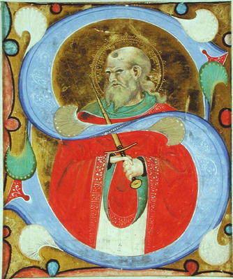Historiated initial 'S' depicting St. Julian (vellum) von Master of San Michele of Murano