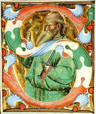 Historiated initial 'S' depicting St. Paul (vellum) von Master of San Michele of Murano