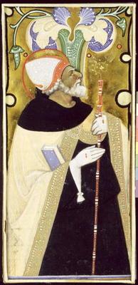 Historiated initial 'I' depicting St. Augustine (vellum) 1914