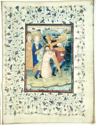 The Carrying of the Cross, from a Book of Hours, Bruges (vellum) von Master of the Embroidered Foliage