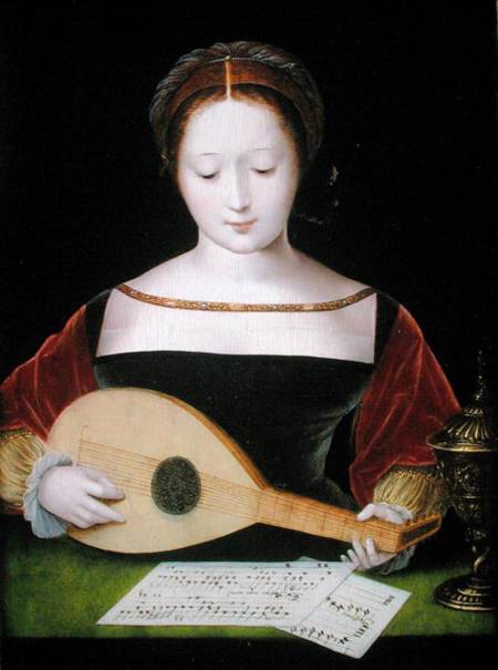 Mary Magdalene Playing a Lute von Master of the Female Half Lengths