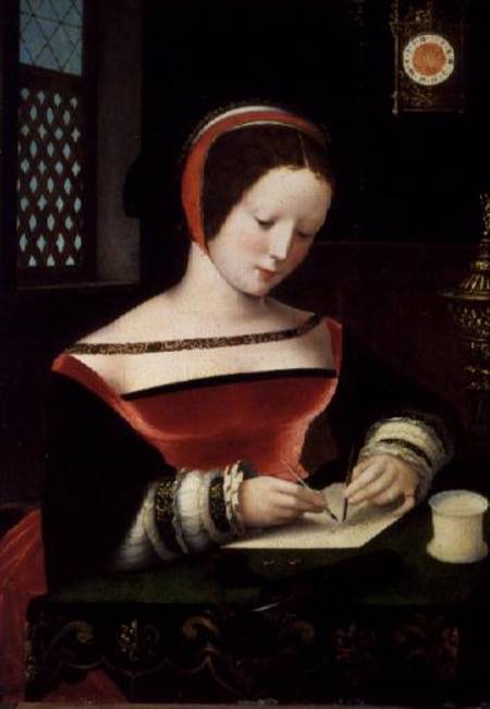 St. Mary Magdalene Writing (panel) von Master of the Female Half Lengths