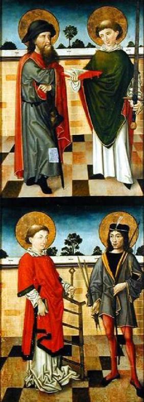 Top: St. Jacob as a Pilgrim and St. Matthew Holding a Book and a Sword; Bottom: St. Lawrence Holding 1490