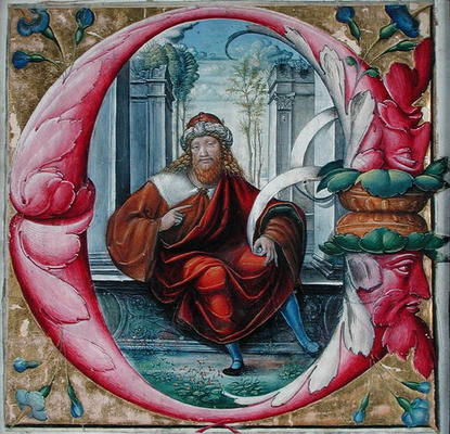 Historiated initial 'C' or 'O' depicting King David (vellum) von Master of the Monogram B.F
