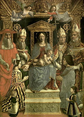 The Sforza Altarpiece, Madonna and Child enthroned with the Doctors of the Church and the family of von Master of the Pala Sforzesca