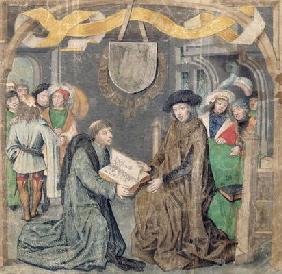 The Presentation of a Book to a Lord (vellum) 16th