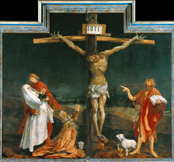 Isenheimer Altar Mitteltafel des geschlossenen Retabel: Kreuzigung Christi von Mathias (Mathis Gothart) Grünewald