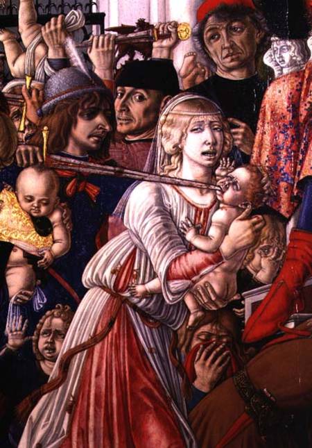 The Massacre of the Innocents, detail of a soldier piercing a baby with his sword von Matteo  di Giovanni di Bartolo