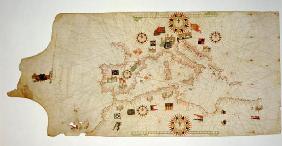 Miniature Nautical Map of the Central Mediterranean, 1560 (parchment) 19th