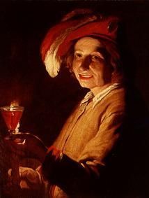 Junger Mann mit Weinglas und Kerze von Matthias Stomer