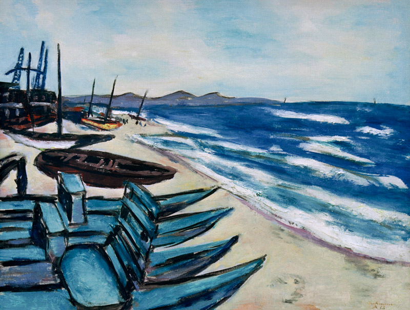 Strand mit Booten an der Riviera von Max Beckmann
