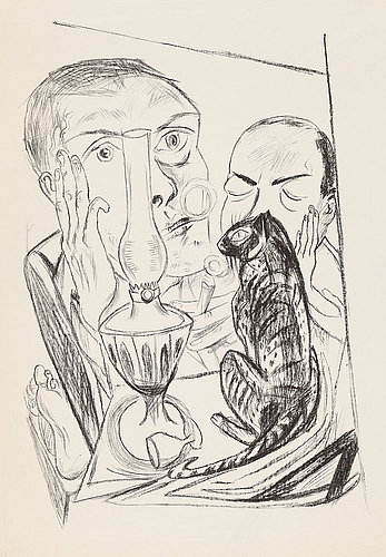 Selbstbildnis mit Katze und Lampe. 1920 (H. 162 A) von Max Beckmann