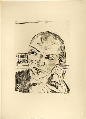 The Barker (Self-Portrait), plate one from Jahrmarkt 1921