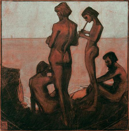 Vier junge Männer am Meer (Junge Männer am Meer – Vier männliche Gestalten am Meer) 1904