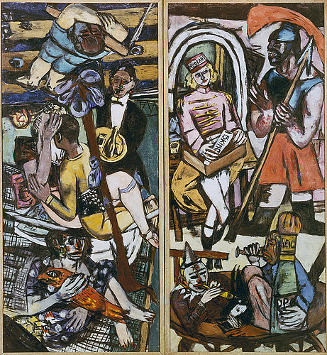 Triptychon (Linke und rechte Tafel): Die Akrobaten. 1939 (siehe auch Bildnummer 15783) von Max Beckmann