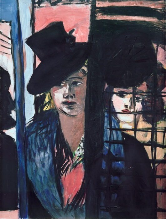 Zwei Frauen (in Glastür) von Max Beckmann