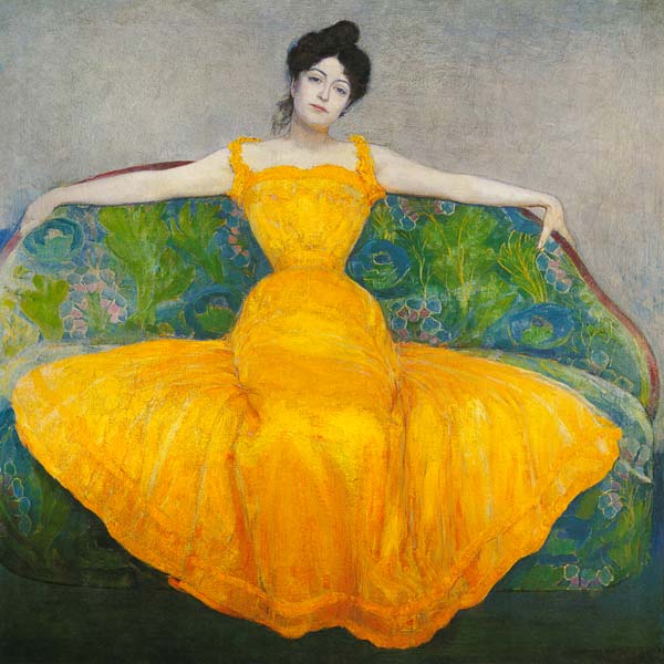 Dame im gelben Kleid von Max Kurzweil