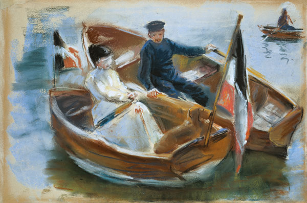 Two Boats with Flags, Wannsee, 1910 (pastel on paper) von Max Liebermann