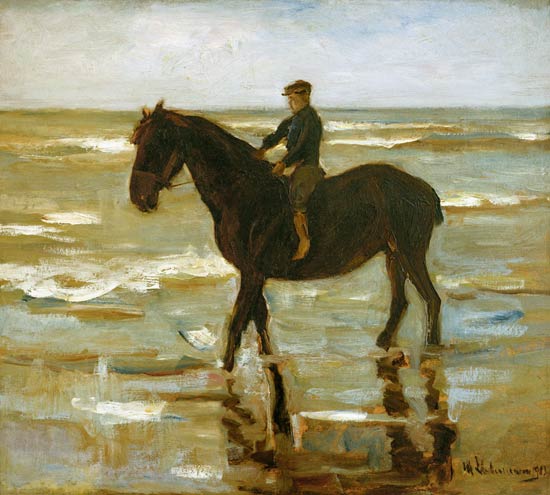 Reitender Junge am Strand - dickes Pferd von Max Liebermann
