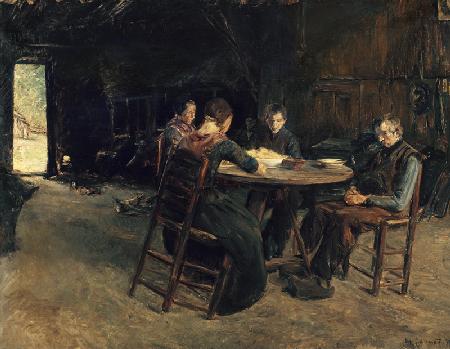 Ostfriesische Bauern beim Tischgebet. 1890