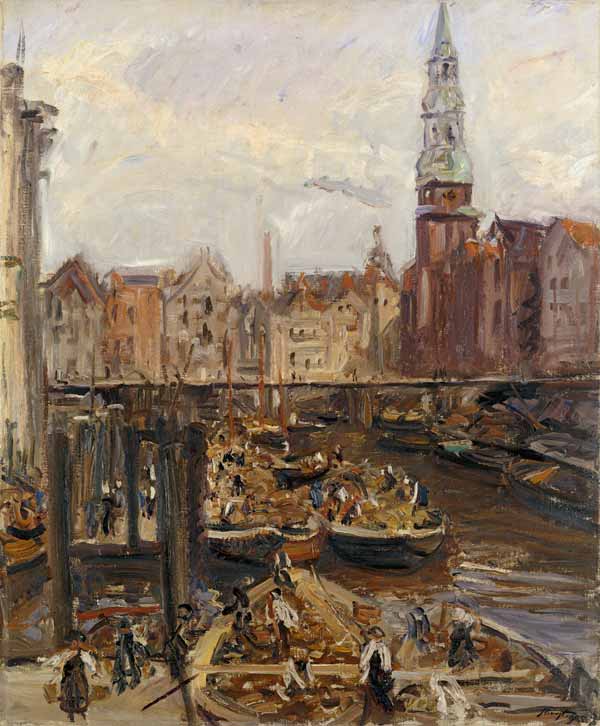 Floating Market on a canal in Hamburg von Max Slevogt