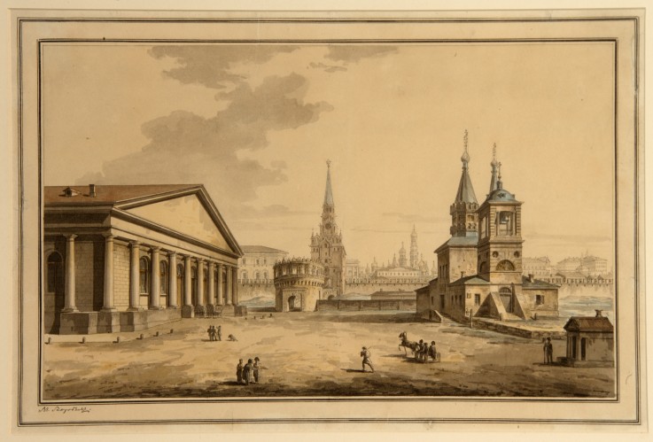 Blick auf die Manege, Kutafja-Turm und Nikolauskirche in Moskau von Maxim Nikiforowitsch Worobjew