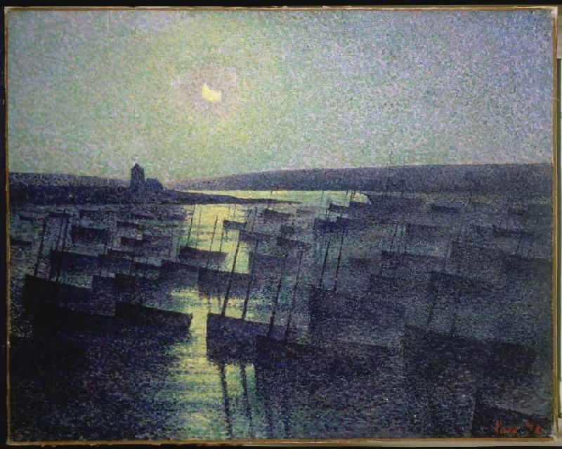 Mondnacht über dem Fischerhafen von Maximilien Luce