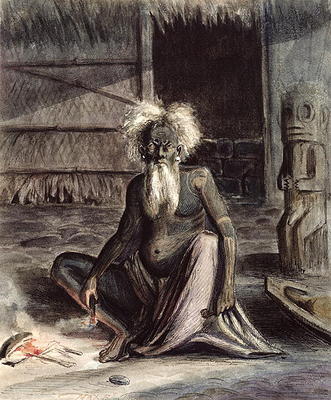 Old man of Tahiti seated near a Tiki, c.1841-48 (pen & ink & w/c on paper) von Maximilien Radiguet