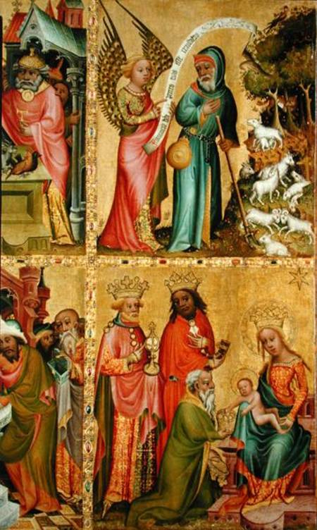 The Annunciation to St. Joachim and the Adoration of the Magi, from the left wing of the Buxtehude A von Meister Bertram