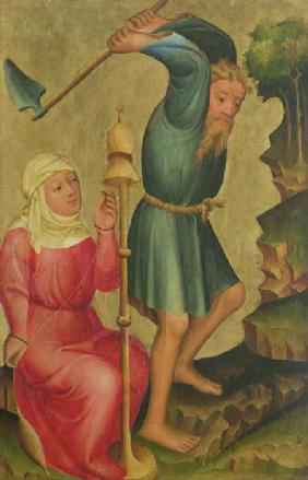 Adam and Eve at Work, detail from the Grabow Altarpiece 1379-83
