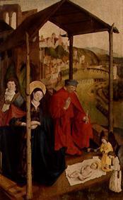 Maria und Joseph in Verehrung vor dem Jesuskind. 1460