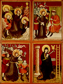 Vier Tafeln der Passion Jesu (Ölberg, Pilatus, Kreuztragung, Schmerzensmutter Maria) von Meister des Altars von Berzenke