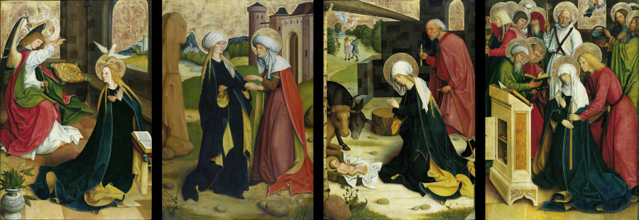Pfullendorfer Altar: Verkündigung an Maria, Heimsuchung, Geburt Christi, Marientod von Meister des Pfullendorfer Altars