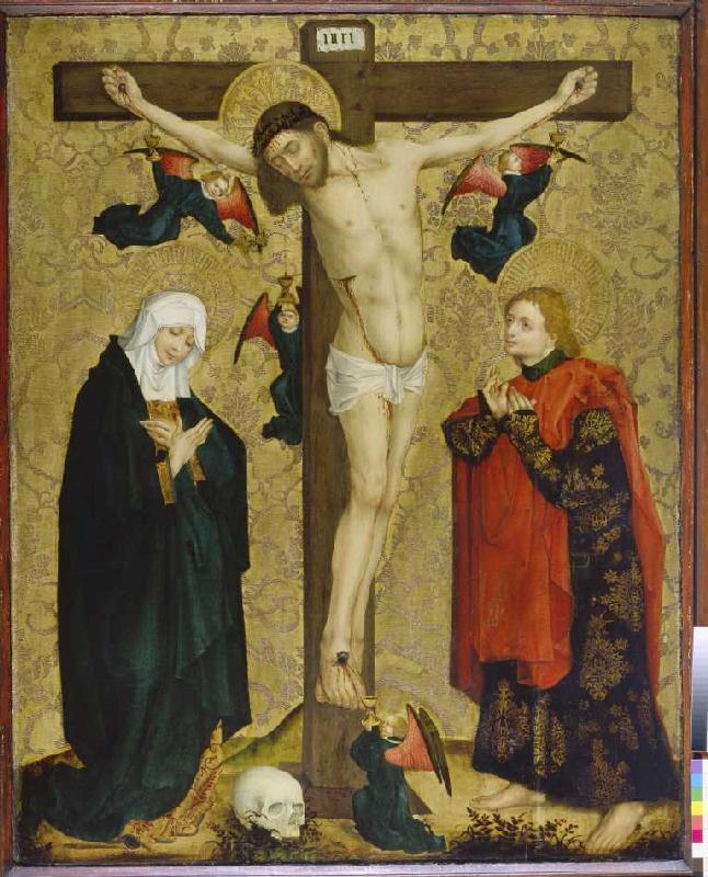 Christus am Kreuz mit Maria und Johannes von Meister (Rheinischer)