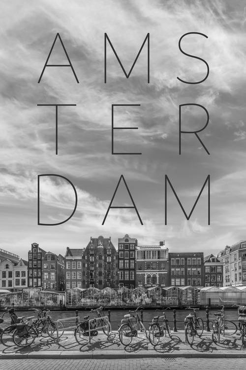 AMSTERDAM Singel mit Blumenmarkt | Text & Skyline von Melanie Viola