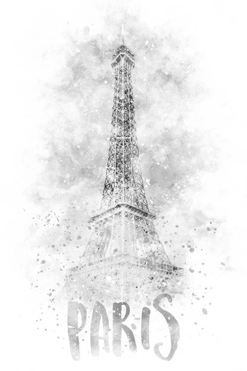 Monochrome Kunst Eiffelturm | Aquarell von Melanie Viola