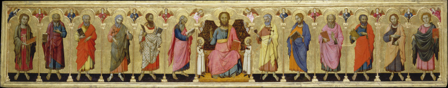 Thronender Christus mit Engeln und den zwölf Aposteln von Meo da Siena
