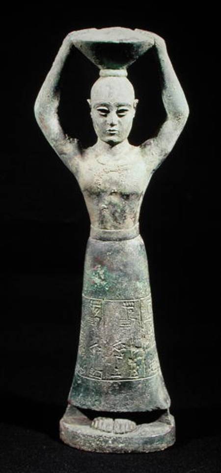 Statuette of an offering bearer with a votive inscription, from Uruk, Protoliterate Period von Mesopotamian