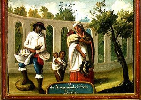 An Arvarrasado and Barsino Indian Couple with their Children, from a series on mixed race marriages von Mexican School