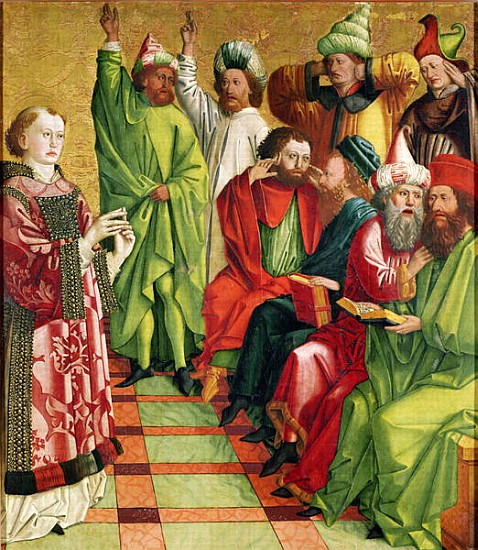 St. Stephen before the Judges, from the Altarpiece of St. Stephen, c.1470 von Michael Pacher