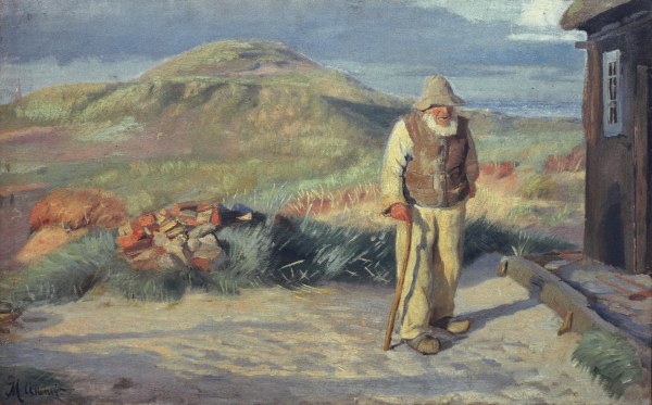 Alter Mann vor seinem Haus von Michael Peter Ancher