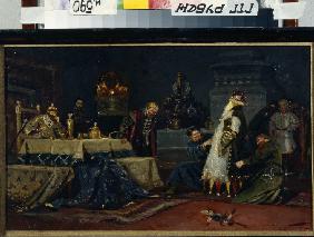 Das Narrenkleid. Bojar Druschina Andrejewitsch Morosow vor Iwan dem Schrecklichen 1885