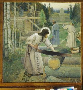 Die Werke des Heiligen Sergius (Triptychon, Mittelteil) 1896
