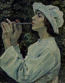 Frau mit Flöte um 1900