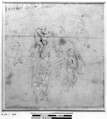 Figure studies for the Lunettes of the Sistene Chapel Ceiling, c.1511 (pen & black chalk on paper) von Michelangelo (Buonarroti)