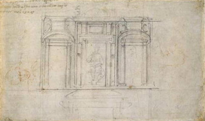 Study of the Upper Level of the Medici Tomb, c.1520 (black & red chalk on paper) von Michelangelo (Buonarroti)