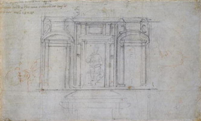 Study of the Upper Level of the Medici Tomb, 1520/1 (black & red chalk on paper) von Michelangelo (Buonarroti)
